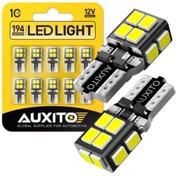Bombillo LED AUXITO T10 W5W Cola de Pescado 14 SMD 2835 6500K Blanco Frío – Paquete de 10 - GX-T10-3