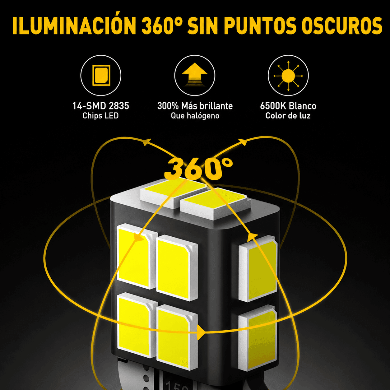 Bombillo LED AUXITO T10 W5W Cola de Pescado 14 SMD 2835 6500K Blanco Frío – Paquete de 10 - GX-T10-3 - Imagen 2