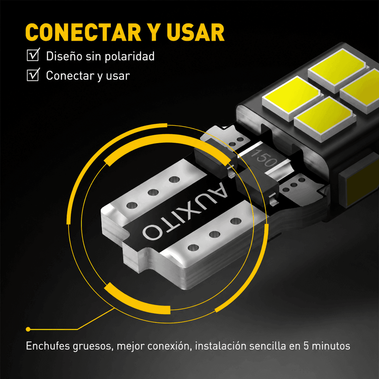 Bombillo LED AUXITO T10 W5W Cola de Pescado 14 SMD 2835 6500K Blanco Frío – Paquete de 10 - GX-T10-3 - Imagen 4