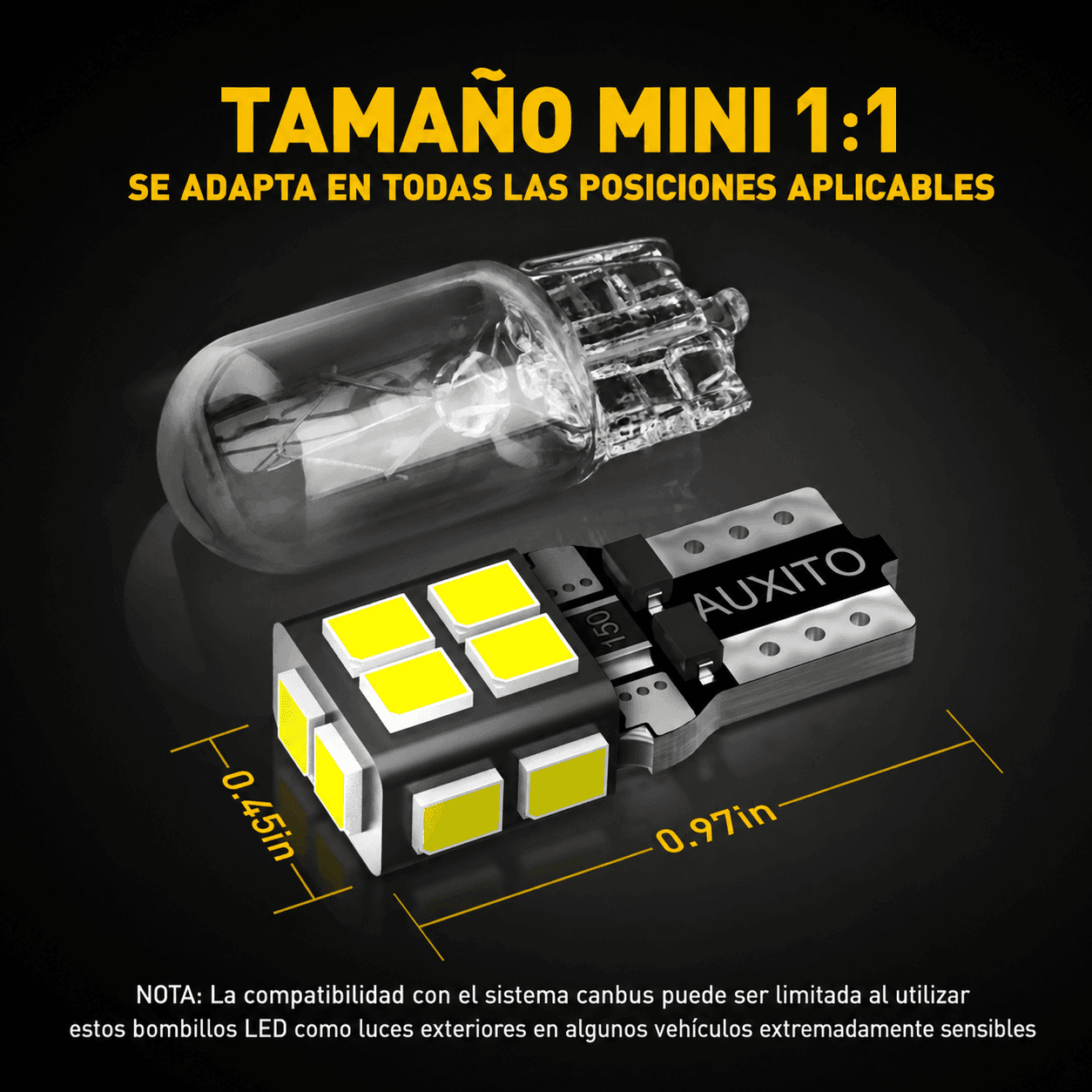 Bombillo LED AUXITO T10 W5W Cola de Pescado 14 SMD 2835 6500K Blanco Frío – Paquete de 10 - GX-T10-3 - Imagen 6